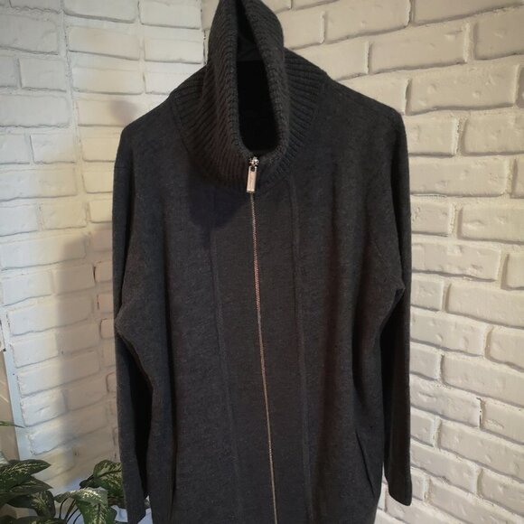 Jones New York Signature Woman Ladies Size 1X Dark Grey Wool Full Zip Cardigan - Picture 1 of 11